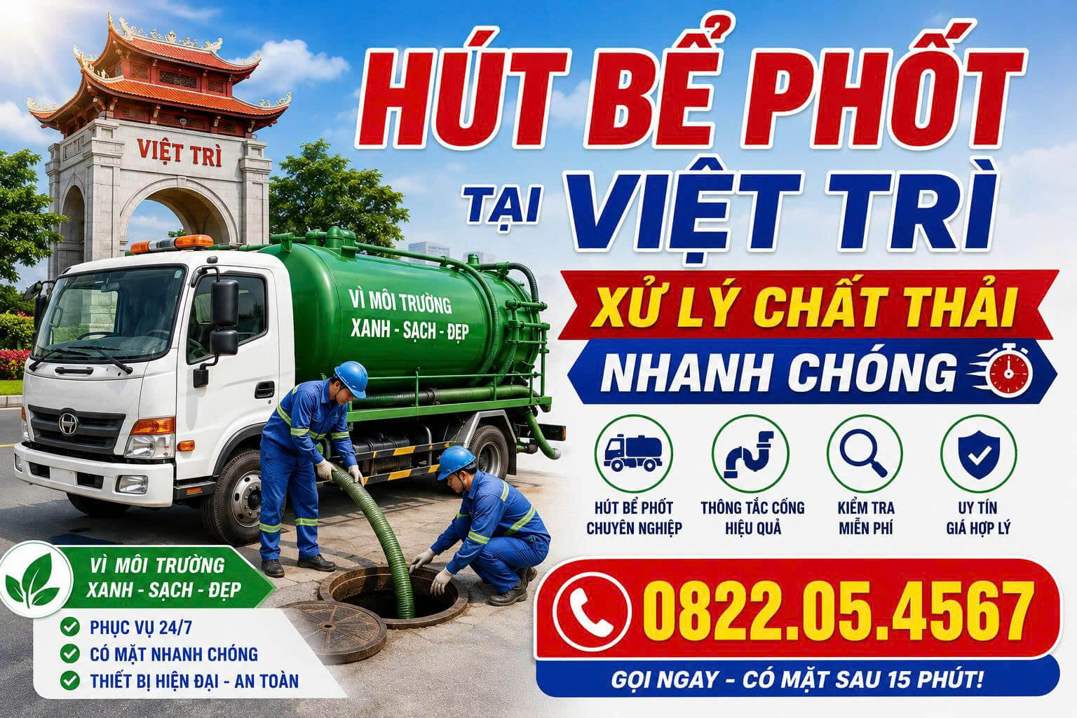 Hút Bể Phốt Tại Việt Trì Xử Lý Chất Thải Nhanh Chóng