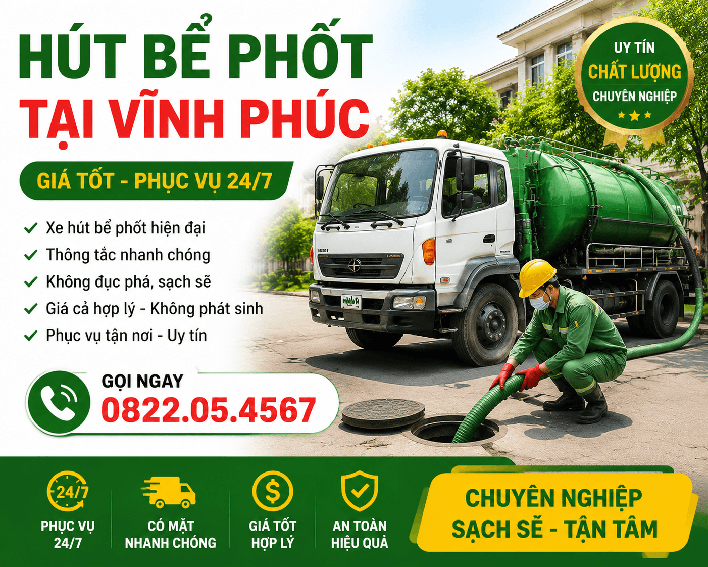Hút Bể Phốt Vĩnh Phúc Giá Tốt