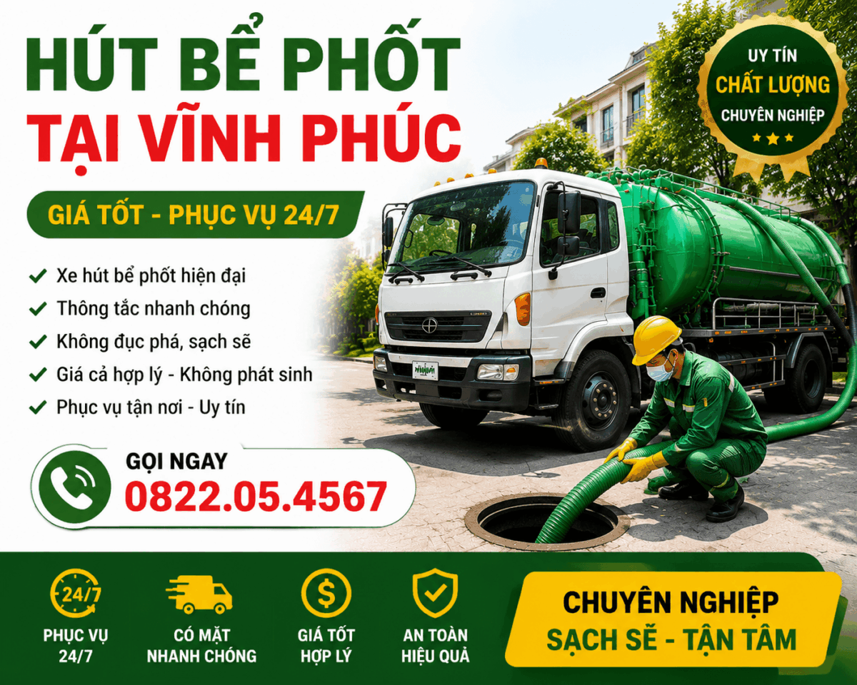 Hút bể phốt thông tắc thái nguyên