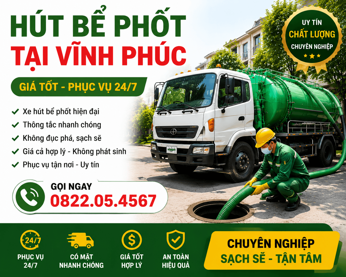 Hút bể phốt thông tắc thái nguyên