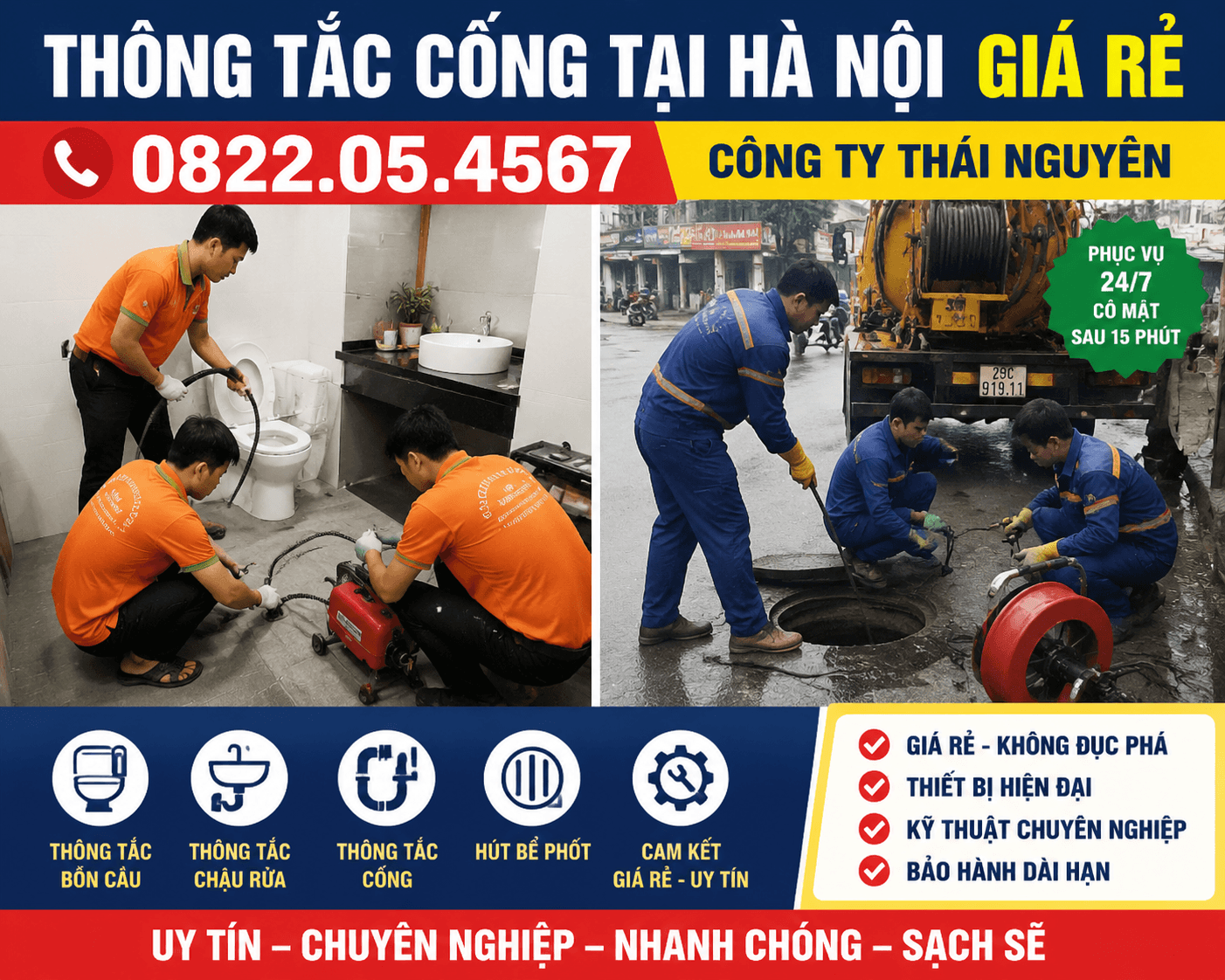 Thông Tắc Cống Tại Hà Nội Giá Rẻ