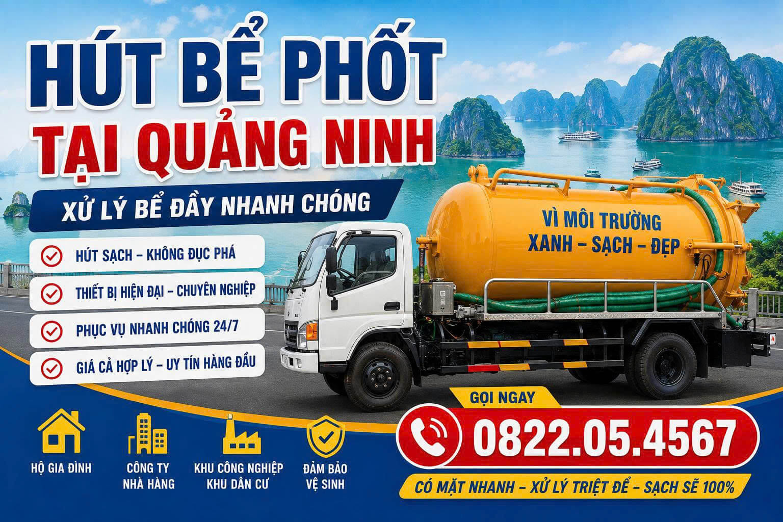 Hút Bể Phốt Tại Quảng Ninh Xử Lý Bể Đầy Nhanh Chóng